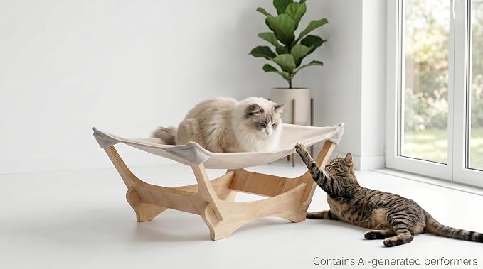 Large Sisal Cat Scratcher Bed, Wooden Lounge for Large & Multi-Cat Homes | Large 24.5" Sisal-Style Cat Scratcher Bed, Wooden Lounge for Indoor Cats, Protects Sofa & Carpet, Modern Cat Furniture