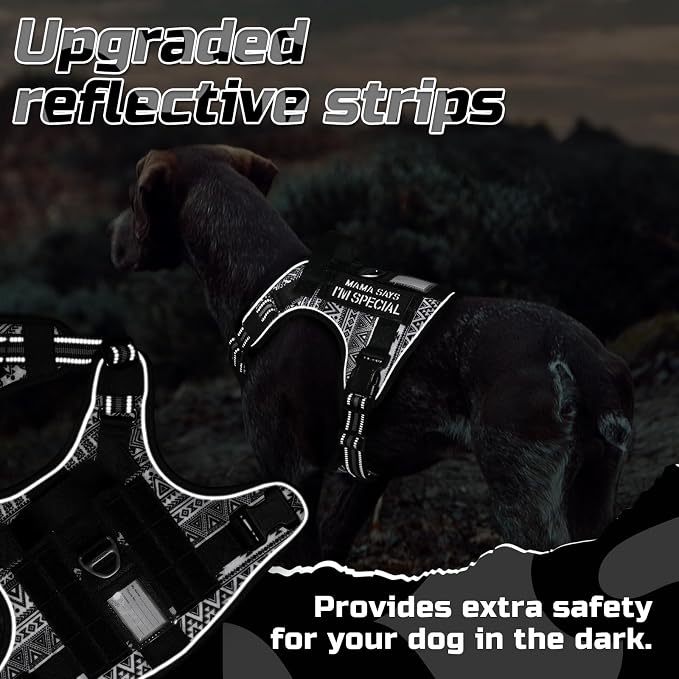 rabbitgoo Tactical Dog Harness for Medium, No Pull Military Service Vest | Molle & Handle, Heavy Duty, Adjustable, Reflective Straps, Easy Control for Training Walking, B&W Geometric, Medium