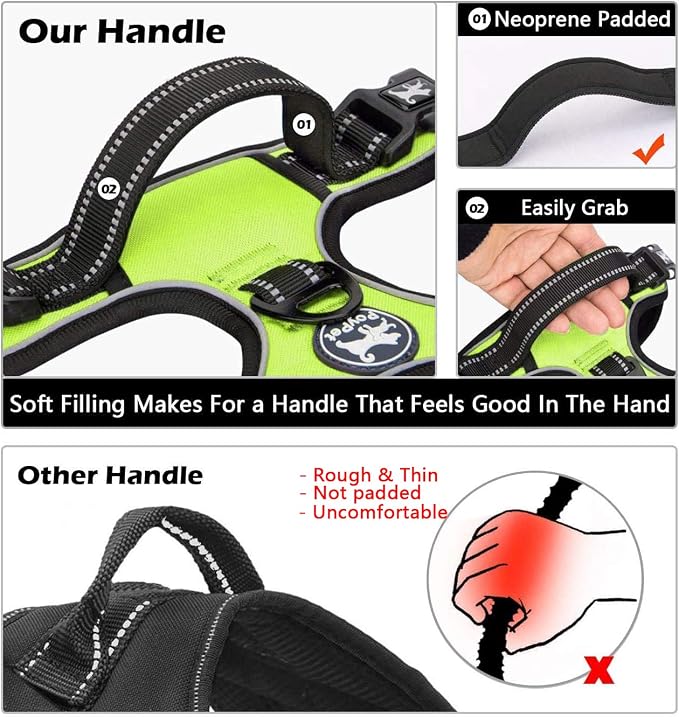 PoyPet No Pull Dog Harness Small with Front Clip & Neck Release Buckle | No Choke, Adjustable Vest, Reflective, Back Clip, Lockable, Soft Padded, Easy Control Handle for Walking Training, S, Green