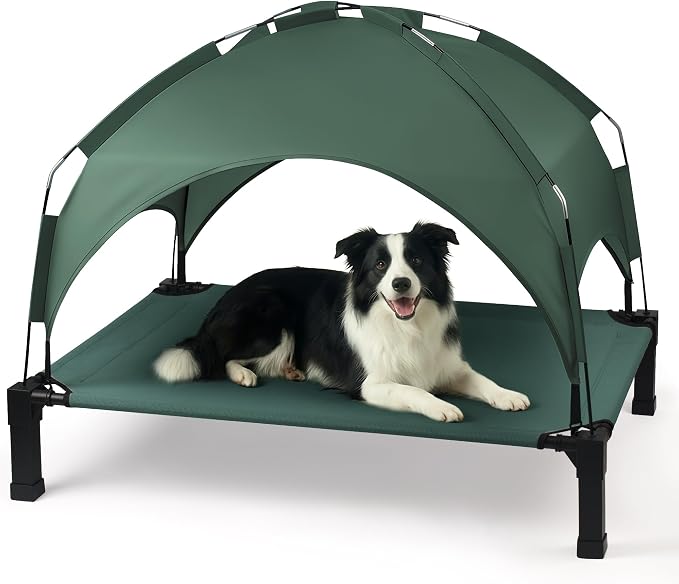 Elevated Dog Bed with Removable Canopy, Portable Dog Cot with Sun Protection Shade Tent, Raised Pet Cooling Cot Bed for Dogs, 42in