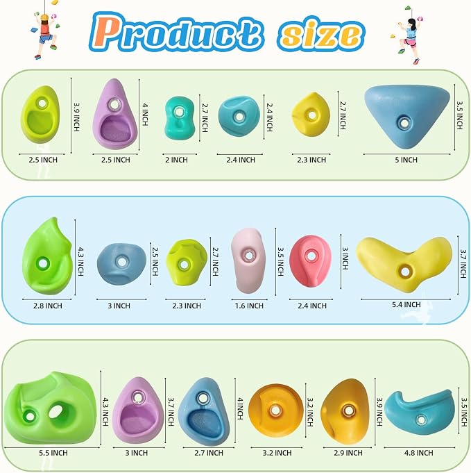 50 PCS Rock Climbing Wall for Kids,Rock Wall Climbing Holds,Adults Climbing Wall Grip Kits Holds Up to 230 lbs for Outdoor Indoor Home Playground Climbing Holds（Pastel Color）