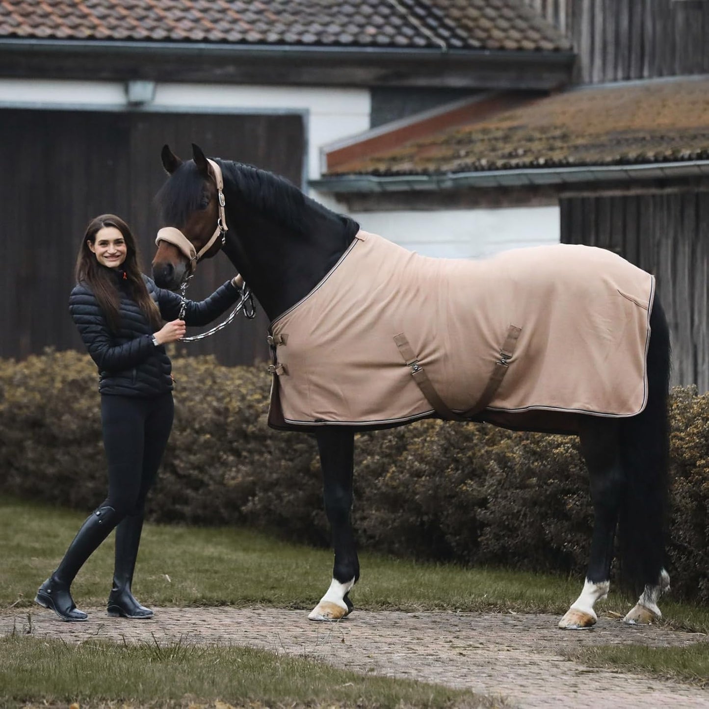 HORZE Kiel Adjustable Horse Halter with Fleece Padding - Tan - Warmblood