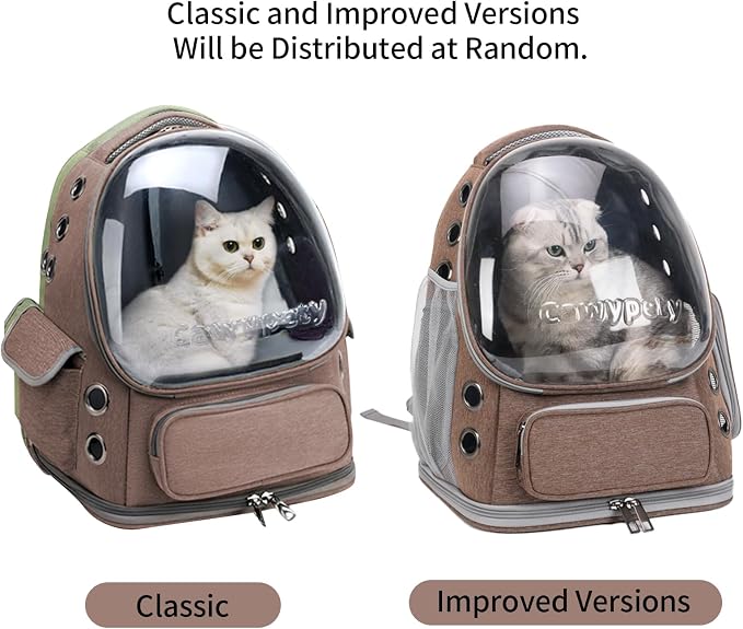 Cawypety Cat Backpack Carrier, Breathable Cat Carrier Large Space Bubble Pet Backpack for Kitty Small Dog up to 15lbs, Transparent & Foldable Pet Carrier for Travel Hiking