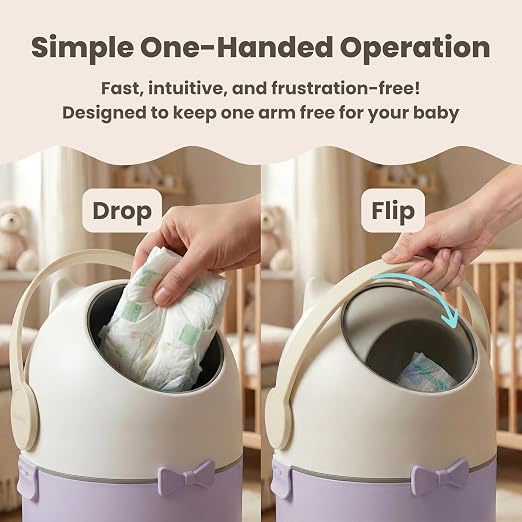 iTouchless 4 Gal Nursery Bin | Odor-Locking Diaper Pail | Lavender Orchid | Rotating Ball Seal Traps Smells | Vibrant Accent Color | Fits Any Standard Bag | Flip-Up Handle Opens With A Single Hand