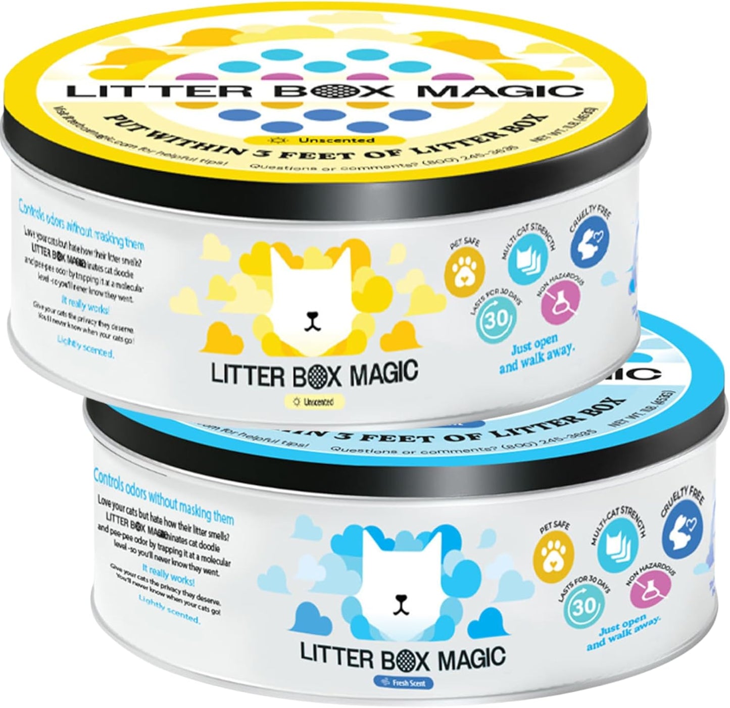 Cat Litter Deodorizer Jar (1 Fresh Scent and 1 Fragrance Free, 16 Oz, Pack of 2) - Cat Litter Odor Absorber Gel - Litter Box Pet Air Freshener - Litter Odor Eliminator to Freshen Air