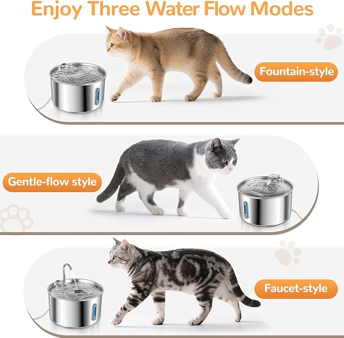 Cat Water Fountain Stainless Steel，135oz/4L， with Adjustable Pump & 3 Flow Modes, Ultra-Quiet Automatic Cat Dog Water Dispenser, Large Capacity Water Fountain for Cats,Dogs,Multiple Pets (1)