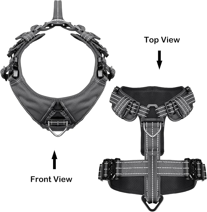 ICEFANG Dog Halter Harness with Metal Buckles,Dog Strap Vest for Large Dogs | Control Handle,Summer-Cooling,Reflective,Front Hook,Adjustable,Soft Padded,No Pull,Grey,Large