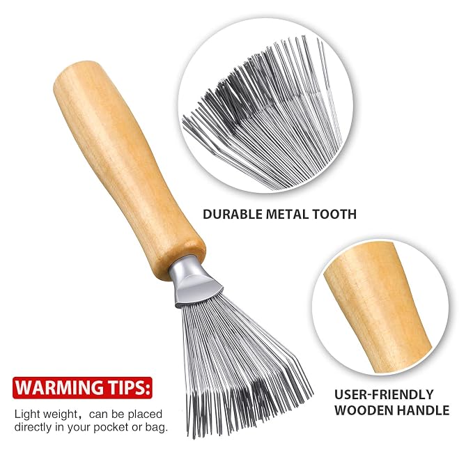 Boao 2 Pack Hair Brush Cleaning Tool,2-in-1 Comb Rake and Brush Cleaner for Removing Hair,Dust and Buildup,Mini Hairbrush Accessory for Home&salon(Black, Wood Color,Polished Wooden Handle Rake)