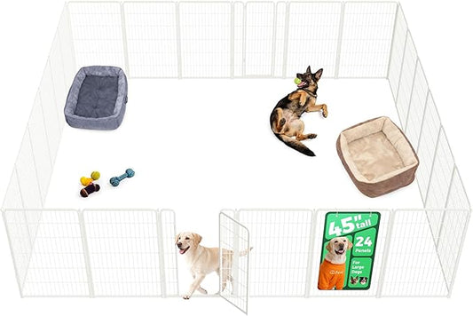 FXW Homeplus Unleashed Indoor Dog Playpen - Stress-Free and Safe Play, Heavy Duty 45 Inch 24 Panels Dog Pen for Medium and Large Dogs, White│Patented