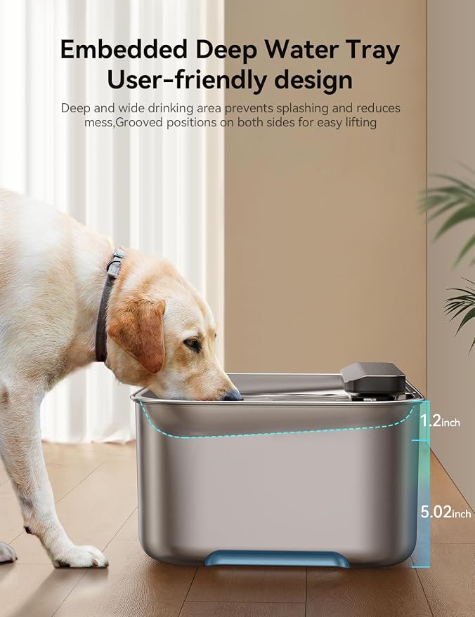 FEELNEEDY 3 Gal Stainless Steel Dog Water Fountain for Large Dog, Pet Water Fountain, Dog Water Bowl Dispenser with Water Level Window, Super Quiet for S-L Dogs and Multi-Pet