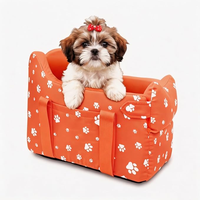 Dog Car Seat for Small Dogs 5-15 lbs, Tomato Red | Center Console Puppy Booster and Portable Travel Bed, Anti-Collapse Design with Washable Fluffy Cushion