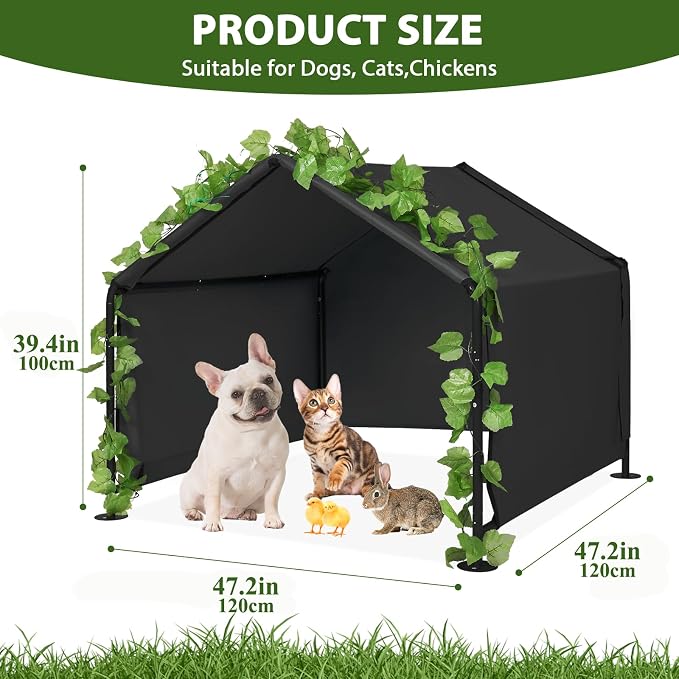 Large Dog Shade for Outside,4 x 4 x 3.3 ft Waterproof Dog Canopy House Tent | Large Pet Shelter Dog Tent with Upgraded Doors, Outside Sun Rain Snow Canopy Pet House for Dogs, Dog House for Small Animals