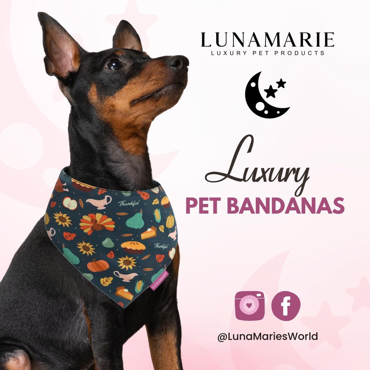 LunaMarie - Luxury Pet Birthday Bandanas -Premium & Silky Poly Fabric | 100% Handmade | Custom Shape Dual Layered (Thanksgiving, X-Small)