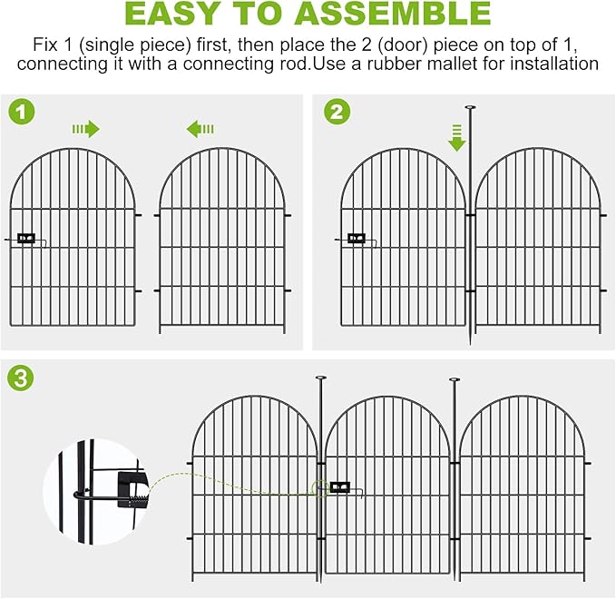 Adavin Tall Garden Fence Animal Barrier with Gate, 40 in(H)×43.7ft(L) 20 Panels No Dig Fence for Dogs, Rustproof Metal Wire Animal Barrier Fences for Dogs Rabbits, Black Garden Fencing for Yard Patio