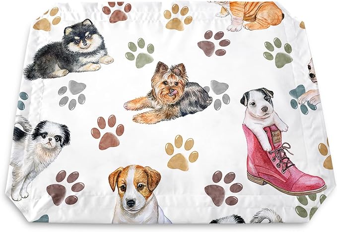 Cartoon Dog Paw Pattern Orthopedic Elevated Dog Pet Bed(35"X25"X8"),with Metal Frame,Printing Breathable Waterproof Dog Kennel,Sleeping Bed for Small Medium Large Dogs Cats,for Home,Outdoor Use
