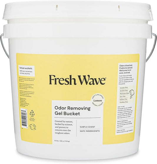 Fresh Wave Odor Removing Gel Bucket, 15.5 lb. (248 oz.) | Lemon Scent Refill | Odor Absorbers for Home | Safer Odor Relief | Natural Plant-Based Odor Eliminator | For Cooking, Trash & Pets
