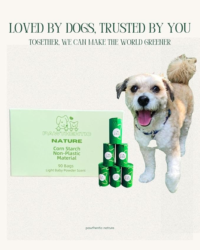 Dog Poop Bags – 90 Count Value Pack, Extra-Thick 18 Micron, Leak-Resistant, Strong & Durable for Dogs & Cats, Light Baby Powder Scent – PAWTHENTIC NATURE