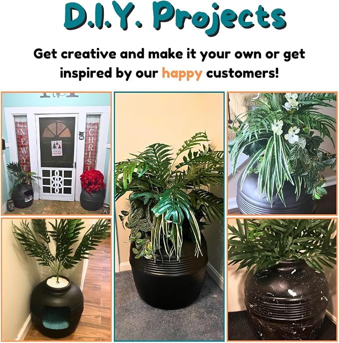 Good Pet Stuff Original Hidden Litter Box Planter, Decorative Cat Litter Enclosure with Carbon Filter, Artificial Palm Plant, Upgraded Design, Easy Clean Litter Tray, Essentials Kit, Black Suede