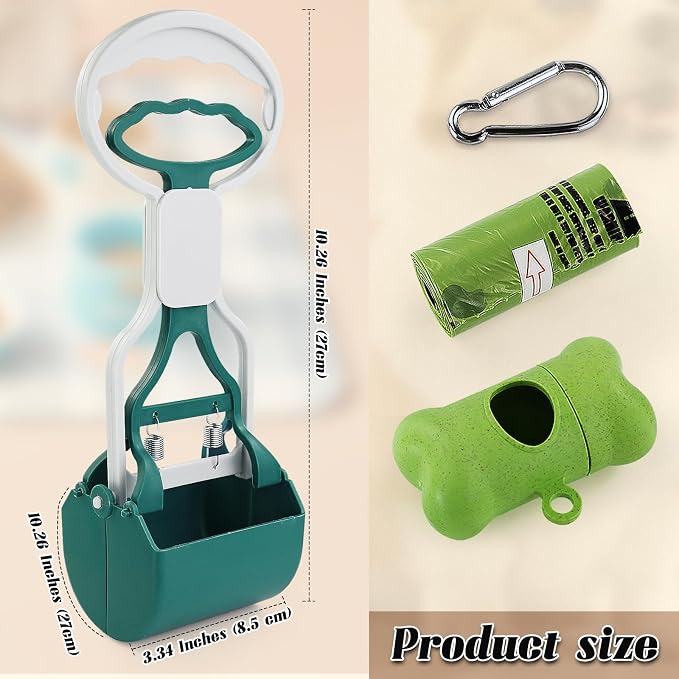 Andiker Dog Pooper Scooper with Short Handle, 10.23" Tall Dual-Spring Pet Pooper Scooper with 1 Roll of Dog Poop Bag and a Dispenser Easy to Use Dog Poop Scooper for Yard Picking Waste Up (Purple)