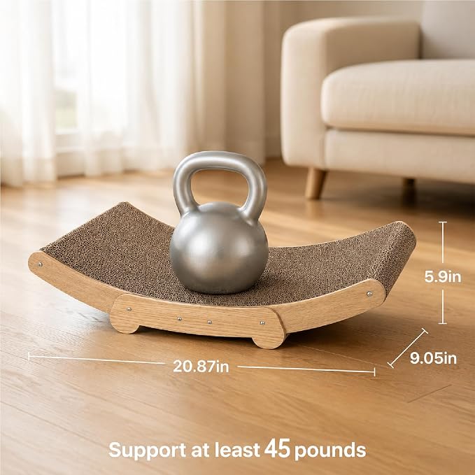 Curved Cat Scratcher Lounge Cat Scratching Board Bed, Natural Cardboard Cat Scratcher Sofa with Wooden Base, Comfortable Resting & Playing Scratching Pad for Indoor Cats