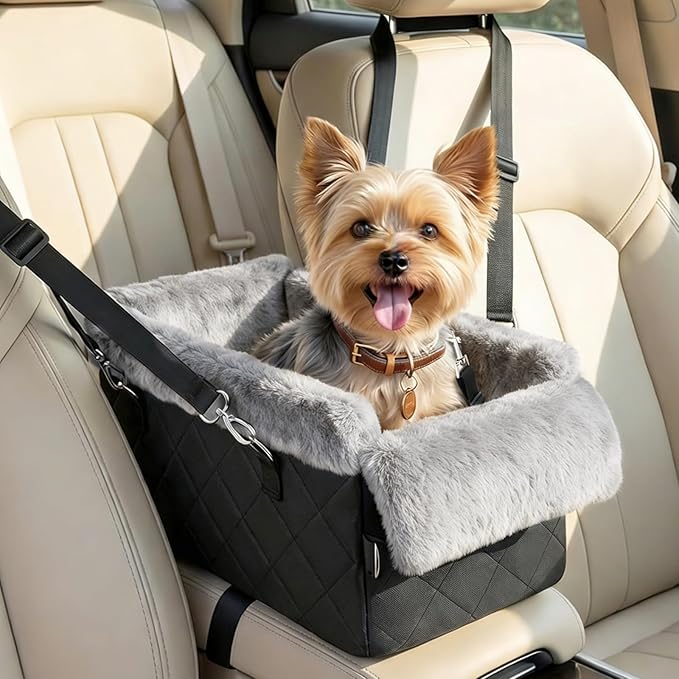 VavoPaw Center Console Dog Car Seat for Small Dogs&Cats Under 12 LBS | Puppy Car Seats with Non-Slip&Strong Support,Anti-Collapse Portable Pet Bed for Puppies with Soft Cushion Safety Belt,Black