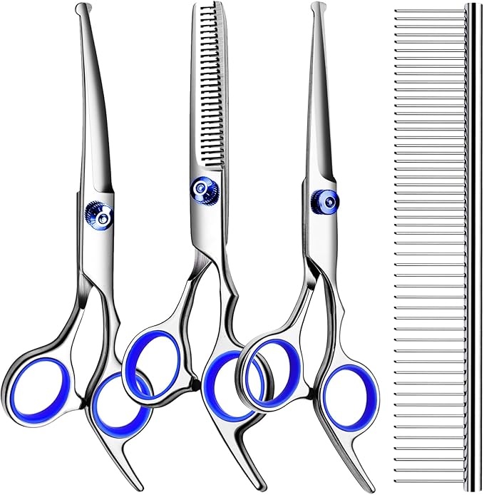 TINMARDA Professional Dog Grooming Scissors Kit, Titanium Coated Dog Scissors for Grooming, 5 in1 Grooming Shears Kit for Dogs Cat Pet At Home