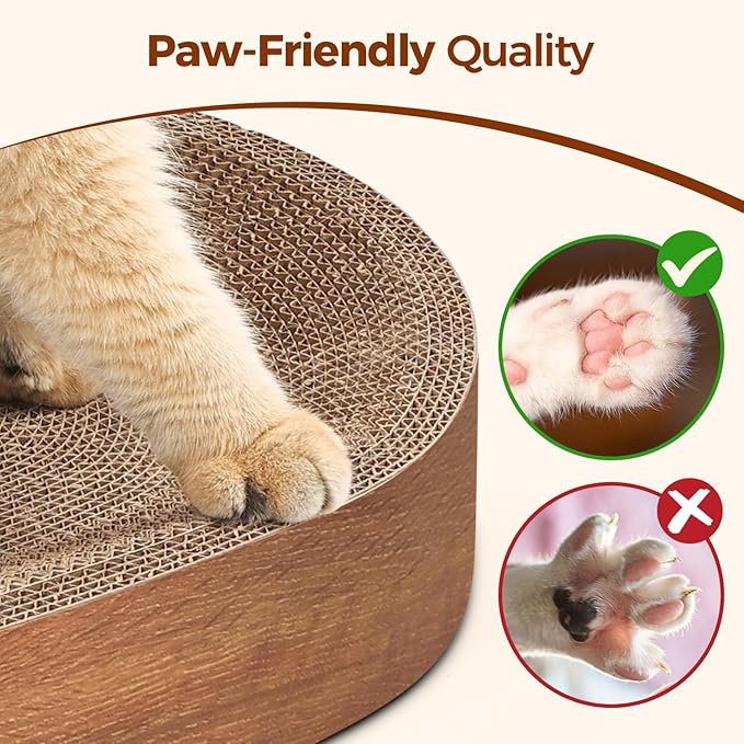 ComSaf Cat Scratcher Bed, Oval Cardboard Scratching Board for Indoor Cats | Shallow Bowl Shape,Scratch Pad Surface, Corrugated Cardboard, Furniture Protection, Cat Lounger, Claw Care