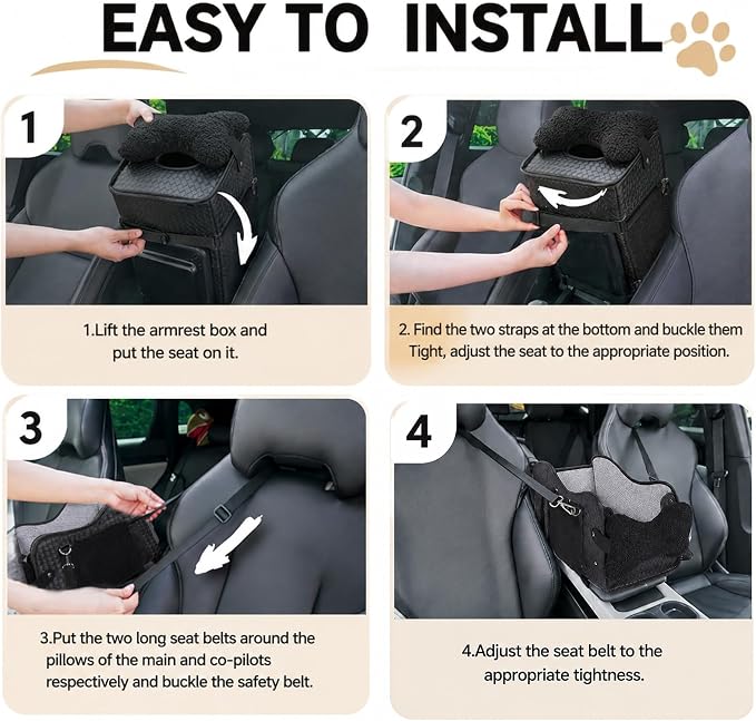 Dog Car Seat for Small Dogs，Center Console Pet Booster Car Seat | Pet Car Seat (Up to 15 lbs), Adjustable Straps, Storage Pocket, Anti-Collapse, Washable Reversible Seat Cushion Black