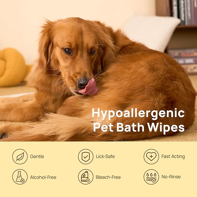 HICC PET Cleaning Deodorizing Glove Wipes for Dogs & Cats, Vet Recommended Hypoallergenic Hydrating & Nourish Fur Pet Grooming Glove Wipes, Pet Bathing Wipes for Horse Coat Care, 18pcs Rose Scent