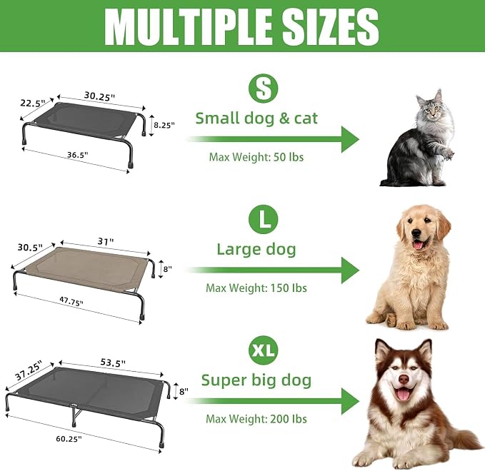 Simple Trending Outdoor Elevated Dog Bed, Cooling Raised Dog Cots, Black | Pet Bed for Extra Large Dogs, Waterproof Cover, Breathable Mesh, Non-Slip Feet, Indoor or Outdoor Use, 60.25" x 37.25"