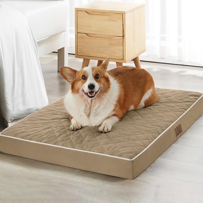 WNPETHOME Orthopedic Waterproof Large Sized Senior Dogs Bed for Comfy Sleep | Washable Ped Bed with Removable Cover, Multi-Needle Quilting Large Dogs Crate Bed for Dog Relax, Brown 36x27 Inch