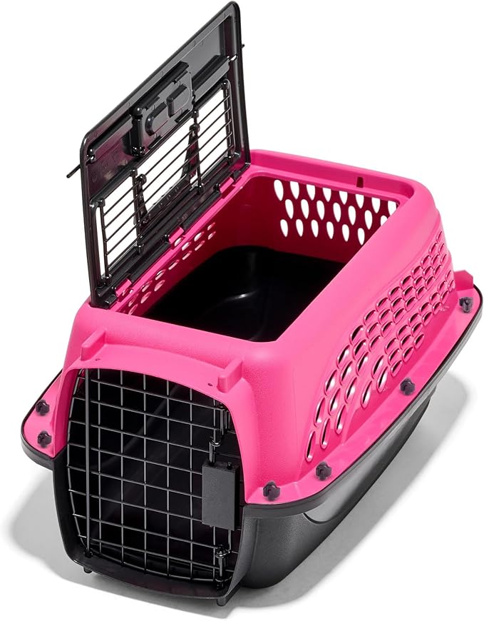 Petmate Dog Crates for Small Dogs & Cat Carriers, Two-Door Plastic Pet Kennel, Top & Front Loading, XS 19" For Dogs Up To 10 lb, Pink | Plastic pet kennel made in USA, for small pups and kittens, dual entry design, great for travel and vet trips, easy ...