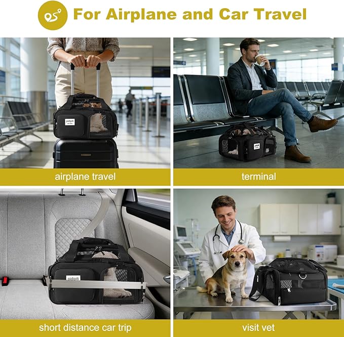 pidipiti 17x13x8 Frontier Allegiant Breeze Airline Approved top Expandable pet Carrier for Extra-Small Dog/Small cat up to 5 lbs(All Black)