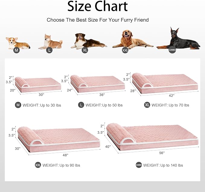 Orthopedic Large Dog Bed Pillow Pet Sofa Bed 42''X28'' Pink | Egg-Crate Foam Pet Couch Large Sized Dog, Waterproof Removable Washable Cover,Furry Puppy Crate Mat With Nonskid Bottom