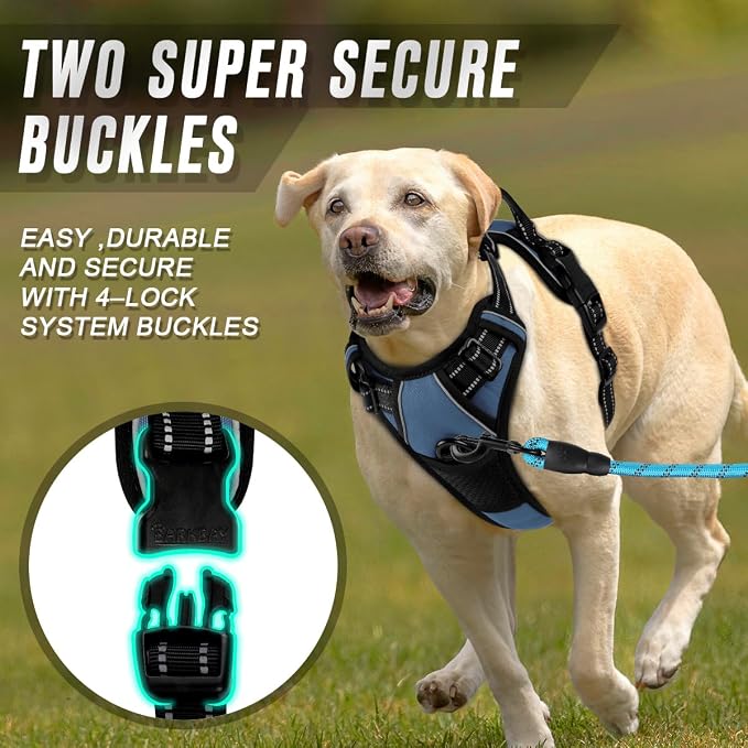 BARKBAY Dog Harness No Pull for Large Dogs Front Back Clips,Dog Vest | Soft Padded No Choke With Handle,Easy On&Off,Adjustable Reflective For Walking Training Running(Navy,XL)