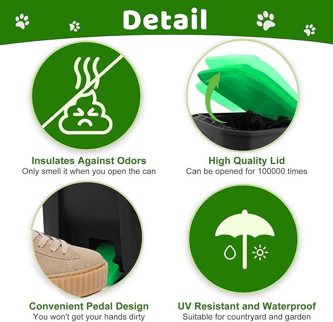 Dog Poop Trash Can Outside - 20L/5Gal Dog Poop Scooper Set, Green | Outdoor Trash Can with Lid and Removable Inner Bin,Dog Waste Trash Can with 100 Bags & Storage Box and Metal Rake & Tray