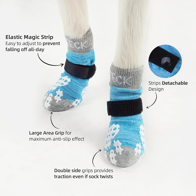 PUPTECK Anti-Slip Dog Socks with Double Sides Grips for Small Medium Large Dogs Hardwood Floors Prevents Licking, Dog Shoes for Hot Pavement Traction Control Paw Protector for Senior Dogs