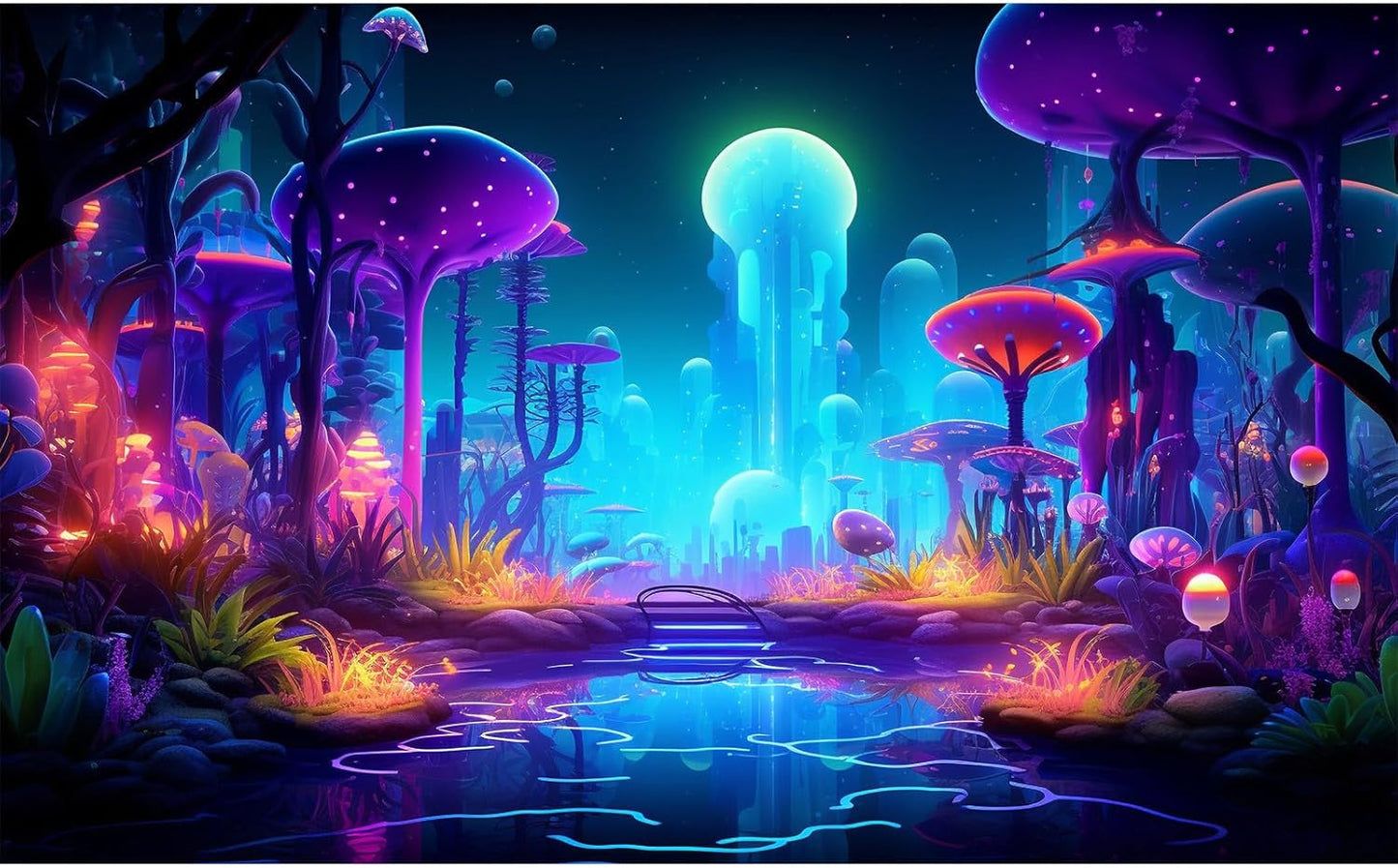 Fantasy Forest Aquarium Background Mysterious Plants Abstract Mushrooms Cartoon Style Forest Terrarium Backdrop Tranquil Stream Fish Tank Background Wallpaper Poster Decor Vinyl 24x12in