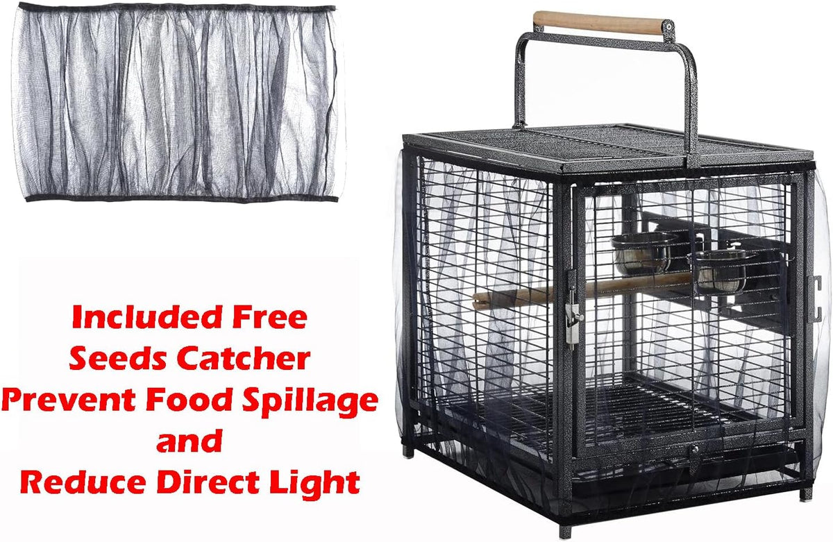 Portable Durable Heavy Duty Travel Veterinary Bird Parrot Carrier Cage Feeding Bowl Play Wooden Stand Perch with Handle Prevent Beaks Out