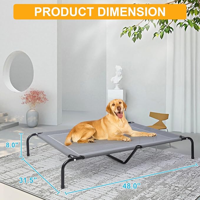 48'' Outdoor Elevated Dog Bed,Raised Dogs Bed,Dog Cot,Dog Cooling Bed-Large | Raised Dogs Bed Medium Large Size Dogs with Four Ice Pack, Cooling Dog Cot Beds, Outdoor Pet Hammock Beds, Outside Pet Beds