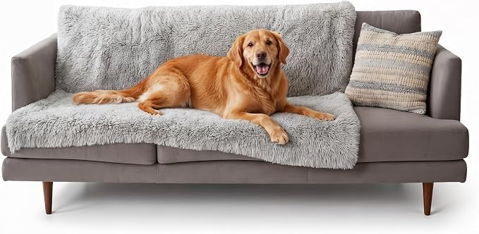 Furhaven Waterproof Throw Blanket for Dogs & Indoor Cats, Reversible Protective Pet Blanket, Extra Large, Long Faux Fur & Velvet, Mist Gray