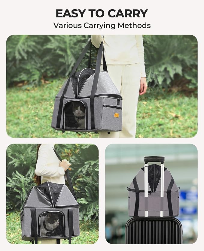 BurgeonNest Top-Expandable Large Cat Carrier, Soft-Sided Cat Bag for Medium & Large Cats Up to 25 lbs, Upgraded Small Dog Car Seat, Pet Travel Bag with Semi-Open Canopy