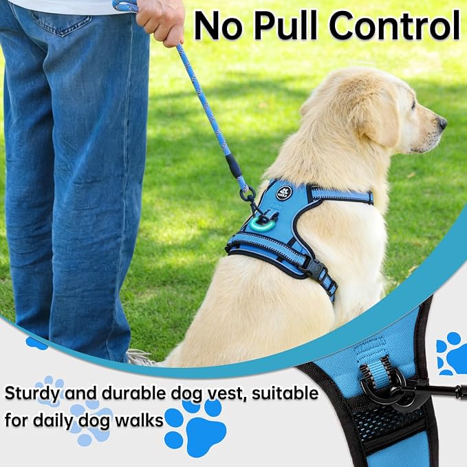 NESTROAD No Pull Dog Harness,Adjustable Oxford Dog Vest Harness with Leash,Reflective No-Choke Pet Harness with Easy Control Soft Handle for Large Dogs(X-Large,Blue)