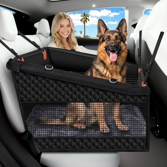 XL Large Dog Car Seat Cover with Dog Bed Mat for Back Seat Half - Single Seat Travel Hammock Extender, Waterproof Hard Bottom for Medium & Large Dogs, Car SUV Truck Vehicle