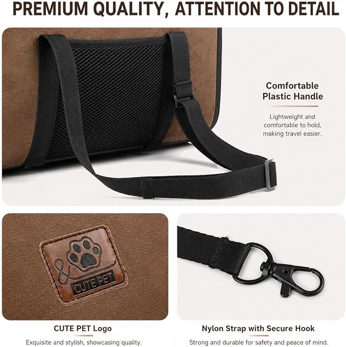 Center Console Dog Car Seat for Small Dogs, Portable Pet Booster Seat with Breathable Mesh Window, Non-Slip Armrest Dog Carrier for Cats & Puppies, Travel Car Seat, Brown