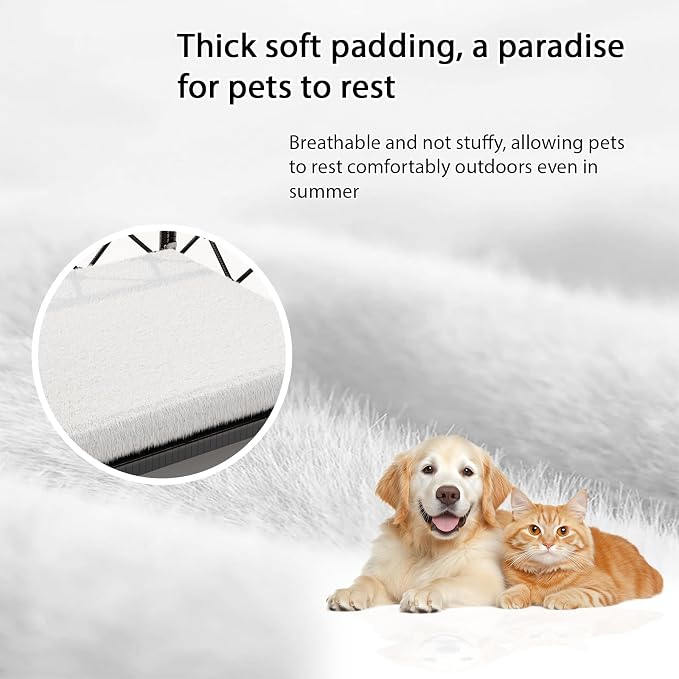Indoor & Outdoor Dog Bed, Elevated All-Weather Wicker Pet Sofa with Washable Waterproof Cushion, Durable Rattan Dog Couch for Small Dogs, Black Rattan/White Mat