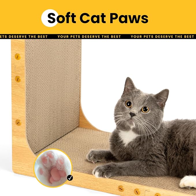 Conlun Cardboard Cat Scratcher, 23" L-Shaped Scratch Pad, Vertical Wall-Leaning Scratching Board to Protect Furniture for Indoor Cats,Wood Grain Large