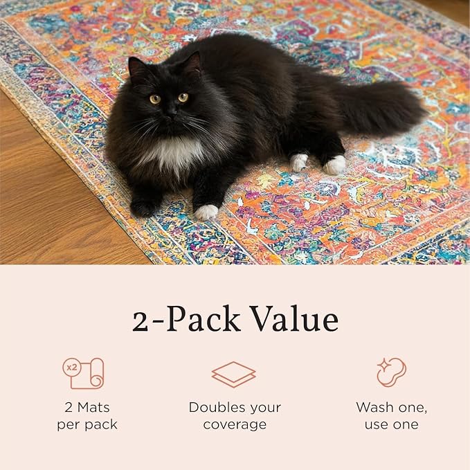 Lovewag Cat Litter Mat, Litter Box Mat, Jade Quilt, 36x48, 2 Pack | Washable litter mat cover, kitty litter mat & cat mat for litter box, litter trapping mat, prevents tracking, multi-cat