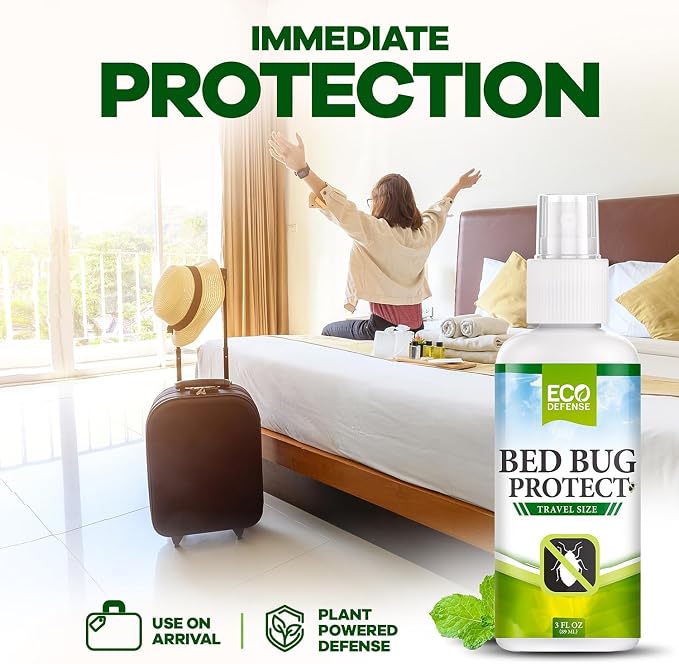 Eco Defense Bed Bug Spray Travel Size - TSA Approved 3 oz – Travel Essentials for Hotel, Cruise, Vacations - with Natural Essential Oils