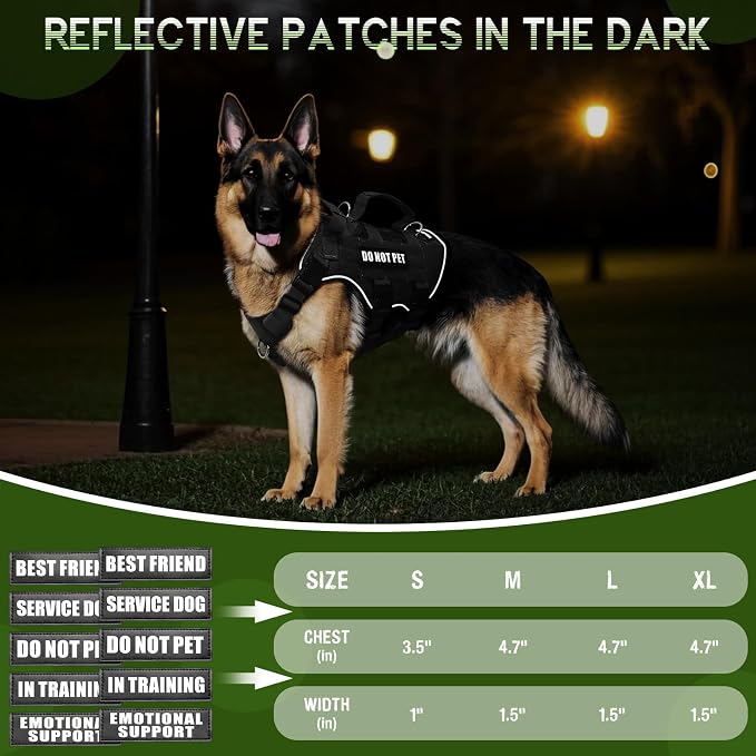 Tactical Molle Vest Mesh Dog Harness with 10 Removale Pet Patches | Breathable Service Dog harness with Double Soft Padded Handle for Large Dog, Reflective Military Pet Vest for Walk Hiking